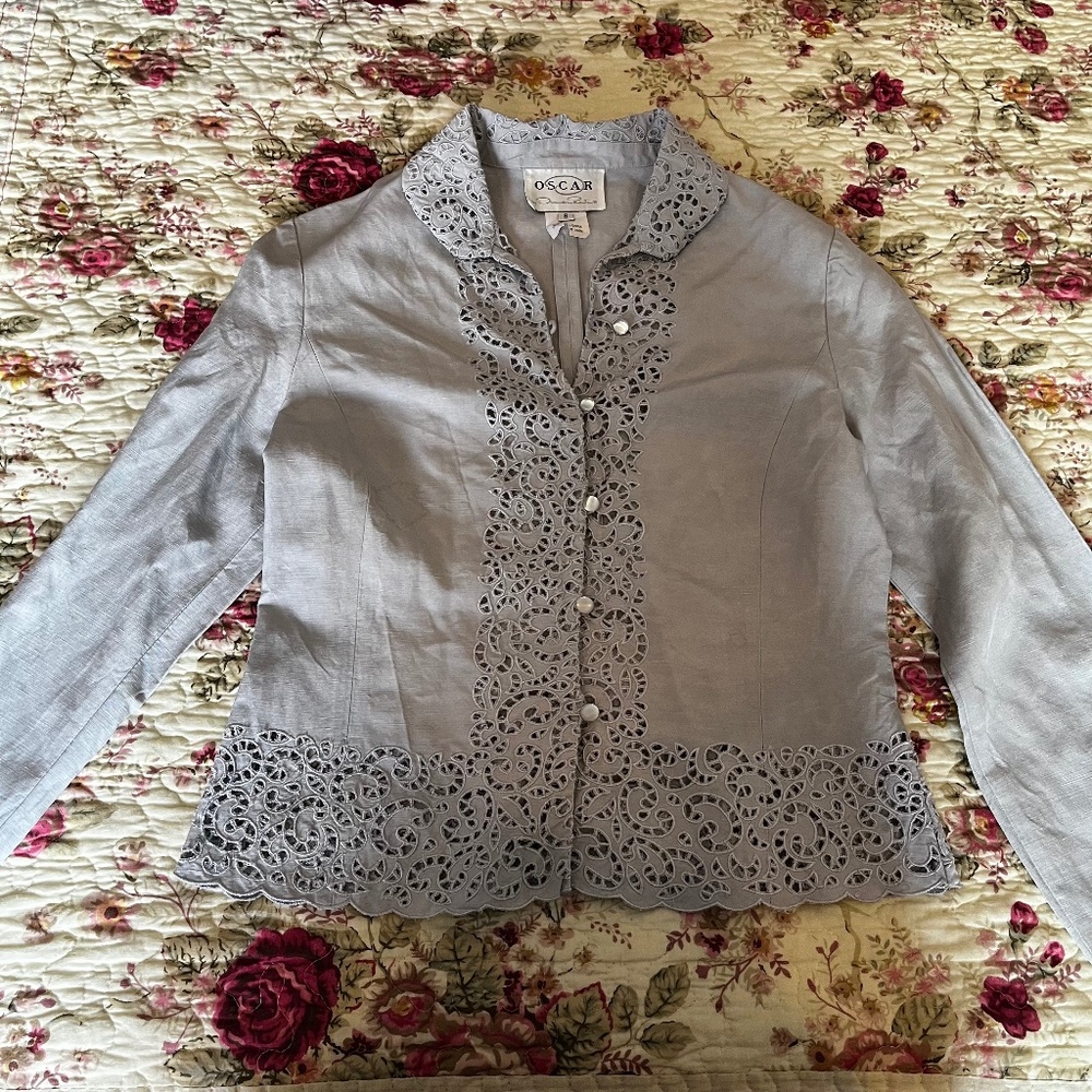 Grey vintage Oscar de la Renta blouse, size S/M